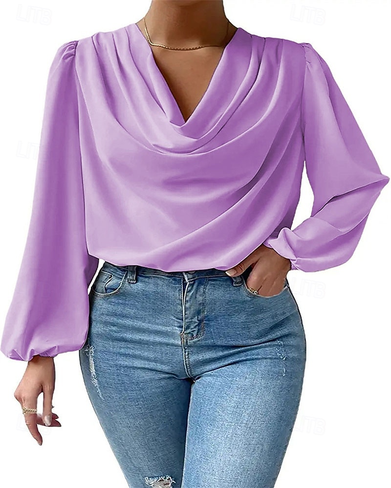 Damen Hemd Elegant Satin-Top Bluse Gerafft Patchwork Drapiert Einfarbig Einfach Elegant Vintage Täglich Langarm Laternenärmel Asymmetrisch Normale Oberteile Täglich Arbeit Ferien Blau Schwarz Wei 2026 - $25.99 –P11