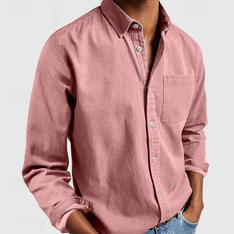 Homens Camisa Social Camisa casual camisa de botão Preto Branco Rosa Vermelho Azul Marinha Manga Longa Tecido Lapela Casual Diário Bolso frontal Roupa Poliéster Elegante Moda Casual de 2026 por $11.99 –P2