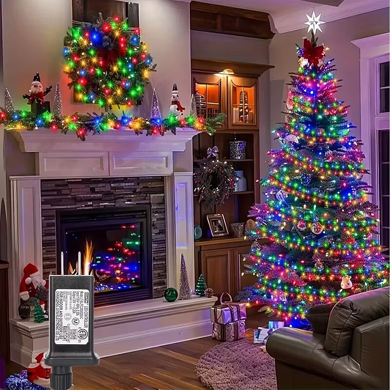 Светодиодная гирлянда для рождественской елки, 10 м, 500 светодиодов, гирлянда с теплым белым светом, 8 режимов мерцания, декоративная гирлянда для домашнего рождественского праздничного освещения, 2025 - $52.99 –P18
