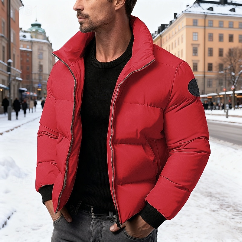 Bărbați Palton de iarnă Geacă puffer Căptușit Buzunar Poliester În aer liber Casual Zilnic Regulat Modă Șic Stradă Casual Termic cald Iarnă Culoare solidă Negru Roșu-aprins Verde Militar Gri Jachet 2026 - $27.99 –P3