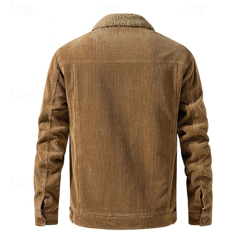 Herren Wintermantel Cordjacke Fleecejacke Freizeitjacke Outdoor Lässig Thermowarm Tasche Herbst Winter Einfach Vintage Streetwear Umlegekragen Regulär Schwarz Khaki Kaffee Grau Jacken 2026 - $65.99 –P2