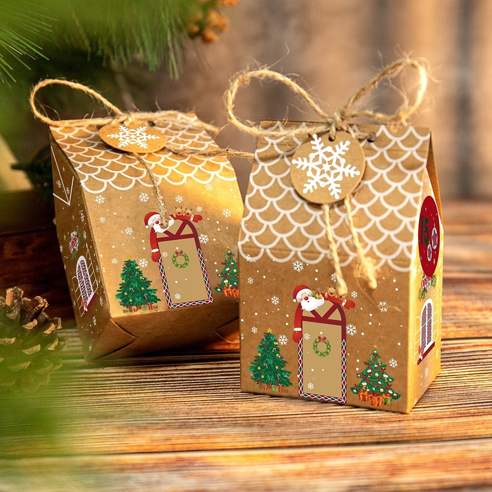 Christmas Gingerbread House Candy Boxes, 24pcs (3 Designs 8 Each, with Stickers), Kraft Paper Gift Boxes, Advent Calendar Packaging 2025 - $12.99 –P3