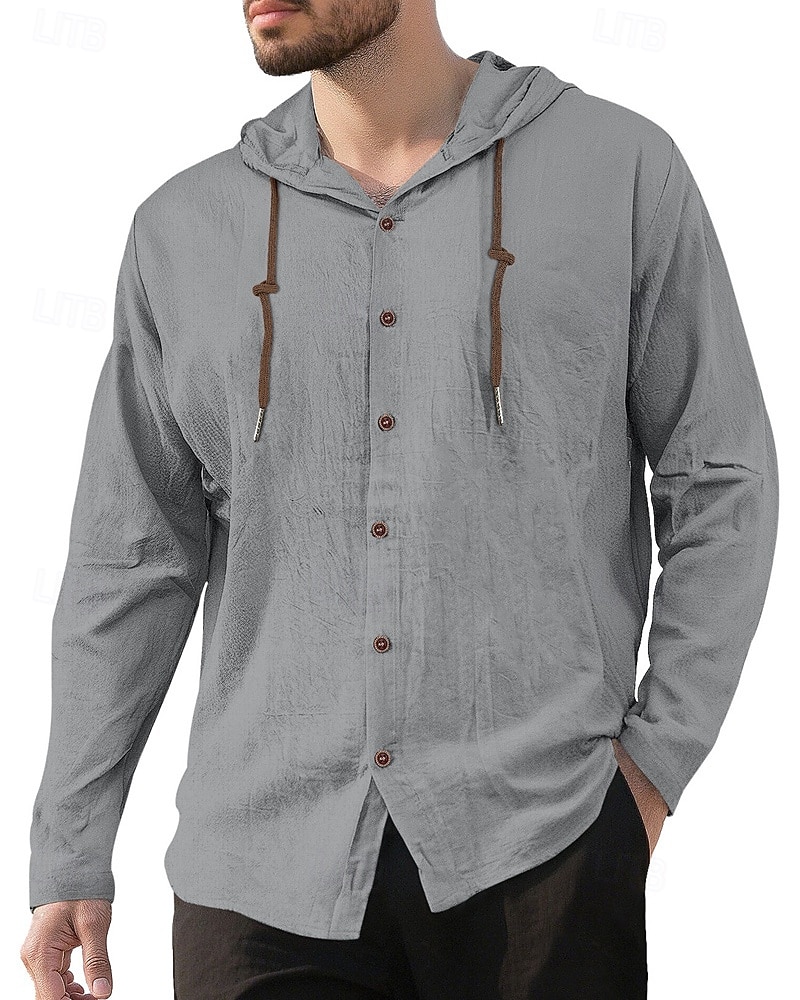 Per uomo Camicia Camicia di lino Camicia Estiva Camicia da Spiaggia Semplice Vacanza Casuale Nero Bianco Blu marino Cachi Manica Lunga Con Cappuccio Primavera Autunno Abbigliamento Coulisse del 2026 a $24.99 –P3