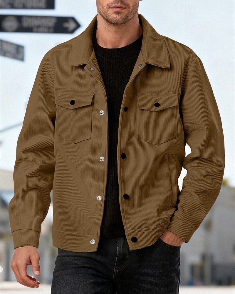 Per uomo Giacca Leggera Giacca Camicia Giacca Casual All'aperto Streetwear Tasca Bottoni Primavera & Autunno Autunno & Inverno Semplice Streetwear Quotidiano Collo ripiegato Regolare Nero Marrone del 2026 a $31.99 –P8