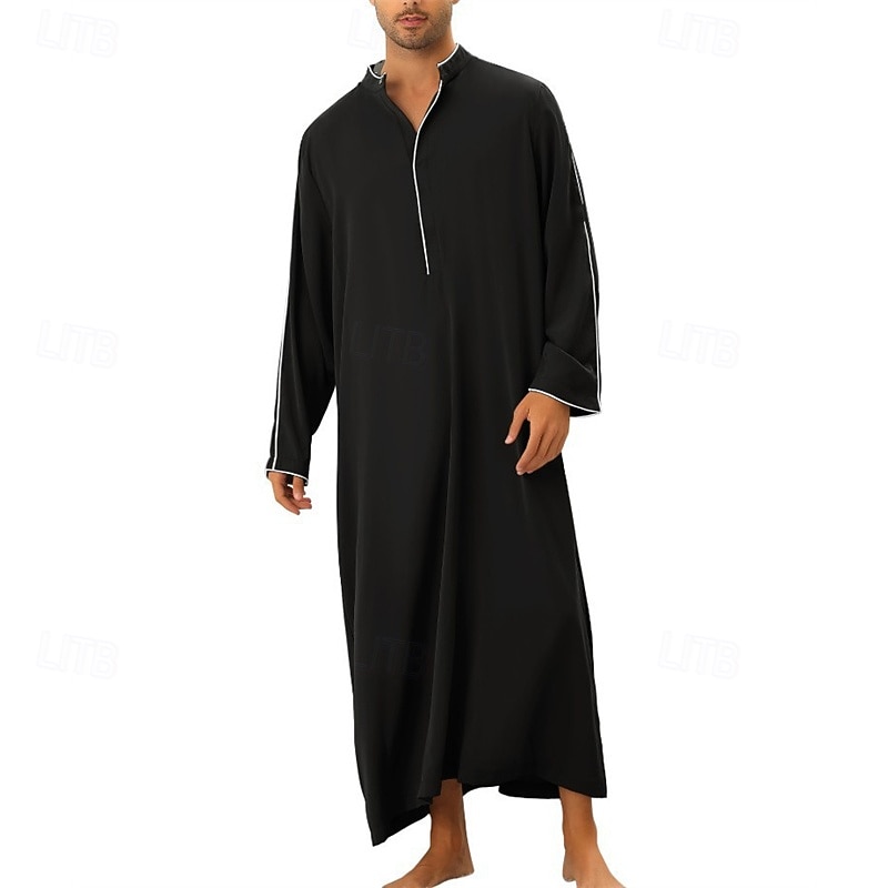 Men's Loungewear Nightgown Nightshirt Plain Stylish Comfort Home Daily Polyester Soft Breathable Stand Collar Long Sleeve Spring Fall Black White 2026 - $31.99 –P2