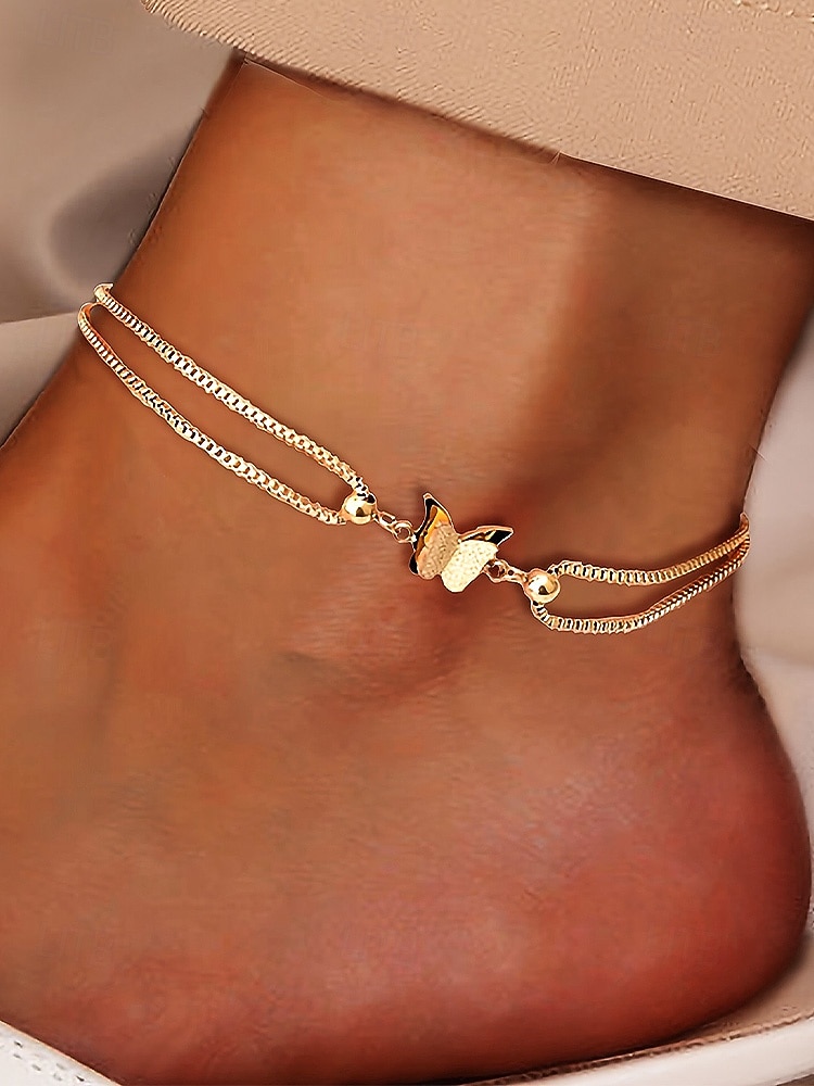 Pulseira de tornozelo feminina em aço inoxidável com estampa de borboleta – disponível em dourado e prateado, design elegante em corrente com detalhes em formato de coração, perfeita para ocasiões casuais e noturnas. de 2026 por $9.99 –P1