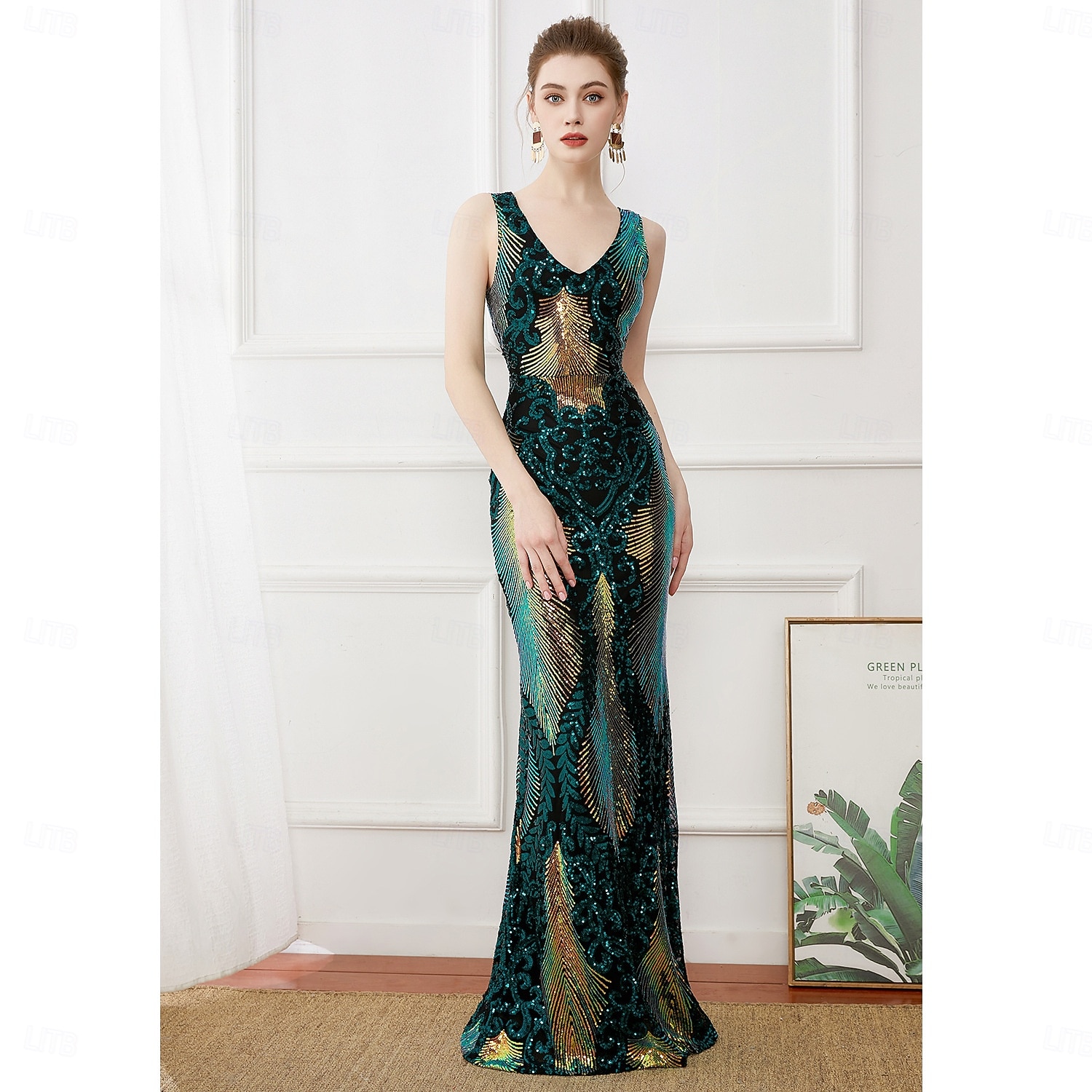 Roaring 20s 1920s Floor Length Dress Evening Dress Party Costume Sleeveless The Great Gatsby Sequin V Neck Fancy Dress Women's Christmas New Year Evening Party Party Wedding Adults Dress 2026 - $78.99 –P5