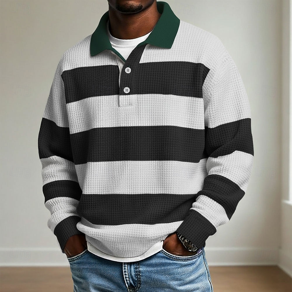 Homme Rayures horizontales Polo Polo de rugby Polos de Rugby manche longue Polos Revers Vêtements de sport Occasionnel École Athleisure Tenue quotidienne Impression 3D Printemps Automne Hiver Bleu de 2026 ? $28.99 –P1
