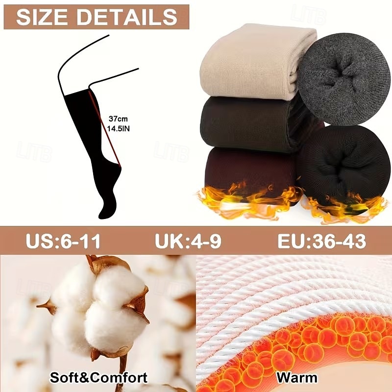 4 ζευγάρια γυναικείες θερμικές κάλτσες πάνω από το γόνατο, χοντρές, μαλακές, ζεστές χειμωνιάτικες μακριές κάλτσες για κρύο καιρό, ζεστές, casual κάλτσες μέχρι το γόνατο για πεζοπορία, σκι και 2026 - $19.99 –P6