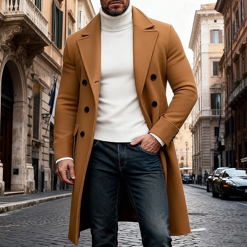 Homme Manteau d'Hiver Manteau Trench-Coat Long Trench-coat Extérieur Occasionnel Automne Hiver Polyester Chaleur Thermique Vêtements d'extérieur Vêtement Tenue Classique Uni Avec Poches Col à Revers de 2026 ? $45.99 –P2