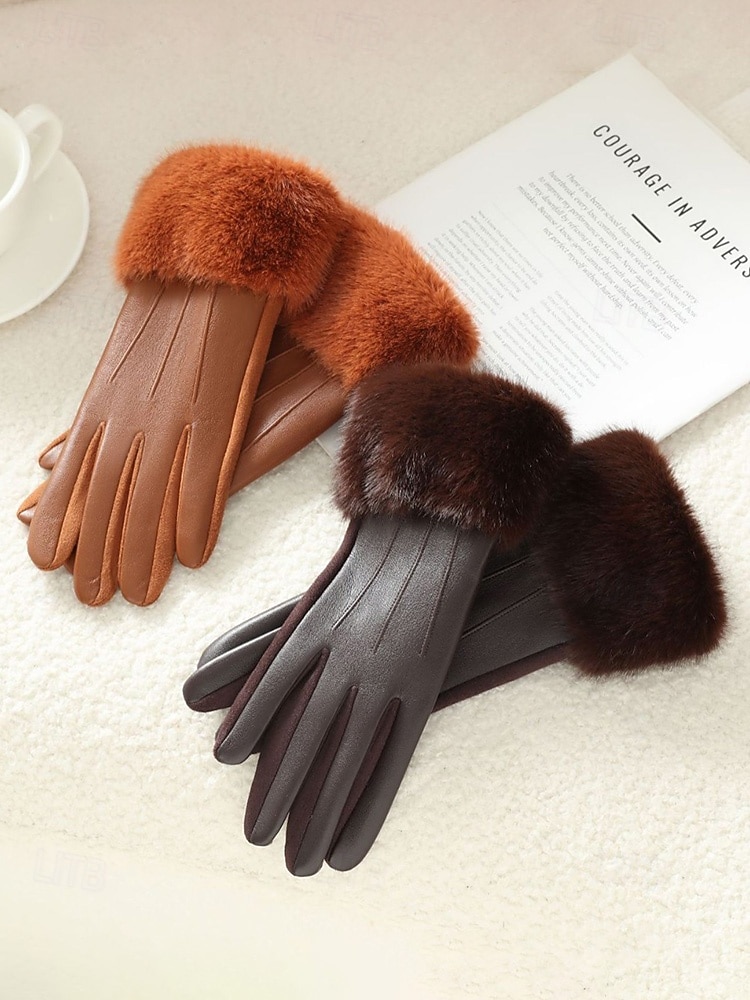 2026年 女性用フェイクファー手袋 - 柔らかくて心地よいフェイクレザー素材、複数の色から選択可能、クリスマス、パーティー、アウトドア活動のためのスタイリッシュで暖かい冬のアクセサリー  コレクション – $11.99 –P4