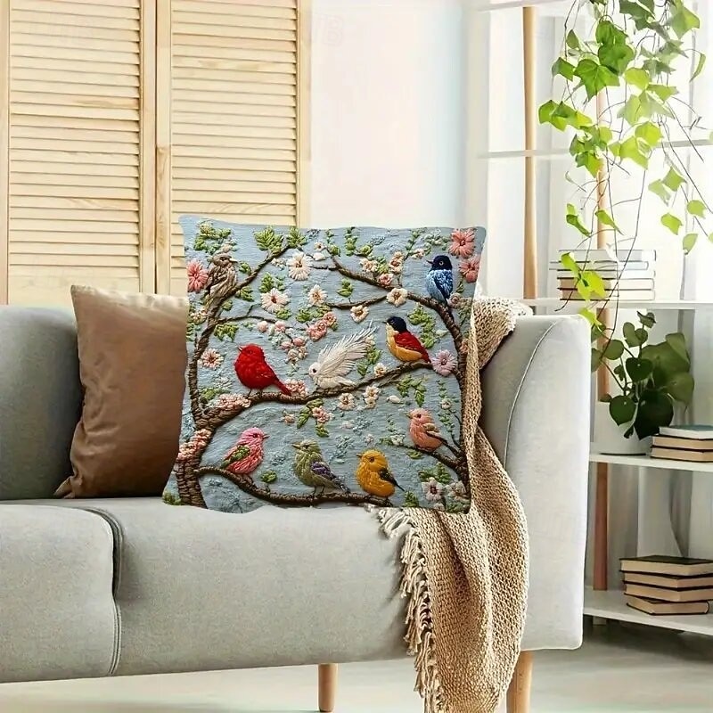Capa de almofada inspirada em pássaros da primavera, com estampa plana 2D, estilo moderno, bordado em um lado, fechamento com zíper, tecido de poliéster, capa de almofada decorativa para casa. de 2026 por $8.99 –P5