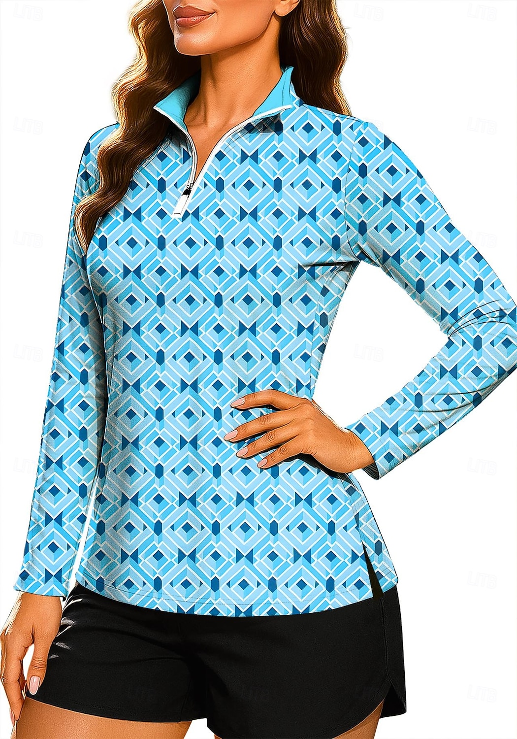 Women's Geometric Color Block Abstract Art Tops Shirt Sport Shirt Golf Polo Shirt Long Sleeve Polka Dots Stripe Print UPF50+ UV Resistant UV Protection Elastic Breathable Pilates Volleyball Tennis 2026 - $25.99 –P3