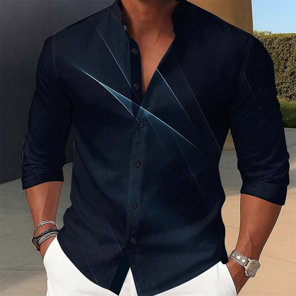 Per uomo Geometrico Sfumatura Linea Camicia Camicia con colletto alla coreana Manica Lunga Moda Casual Abbigliamento Quotidiano Ferie Primavera Autunno Collo alla coreana Colletto alla coreana Stampa del 2026 a $9.49 –P1