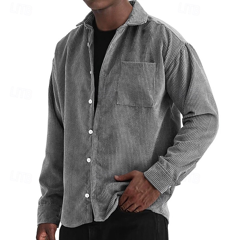Bărbați Cămașă Cămașă casual Cămasă Corduroy Camașă cu nasturi Albastru piscină Negru Alb Roșu Vin Bleumarin Manșon Lung Simplu Rever Casual Zilnic Buzunar Îmbrăcăminte Modă Modern Casual 2025 - $24.99 –P2