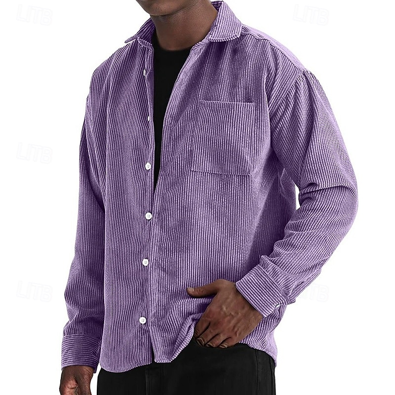 Bărbați Cămașă Cămașă casual Cămasă Corduroy Camașă cu nasturi Albastru piscină Negru Alb Roșu Vin Bleumarin Manșon Lung Simplu Rever Casual Zilnic Buzunar Îmbrăcăminte Modă Modern Casual 2025 - $24.99 –P10