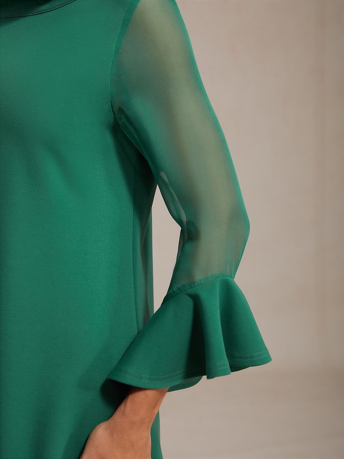 Dámské kalhoty, strečová tkanina, šifon, průsvitné panely, rozšířené nohavice, elastický pas, elegantní, pohodlné, do práce, podzim 2026 - $21.99 –P9