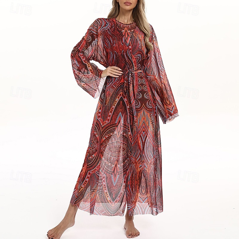 Dámské Plážové zahalovací šaty Dlouhé splývavé kimono kardigany Grafika Cikánský Krátká noha Šifón Ochrana proti UV záření Prodyšné Dlouhý rukáv Plavky Surfování Plážové prázdniny Léto 2026 - $31.99 –P7