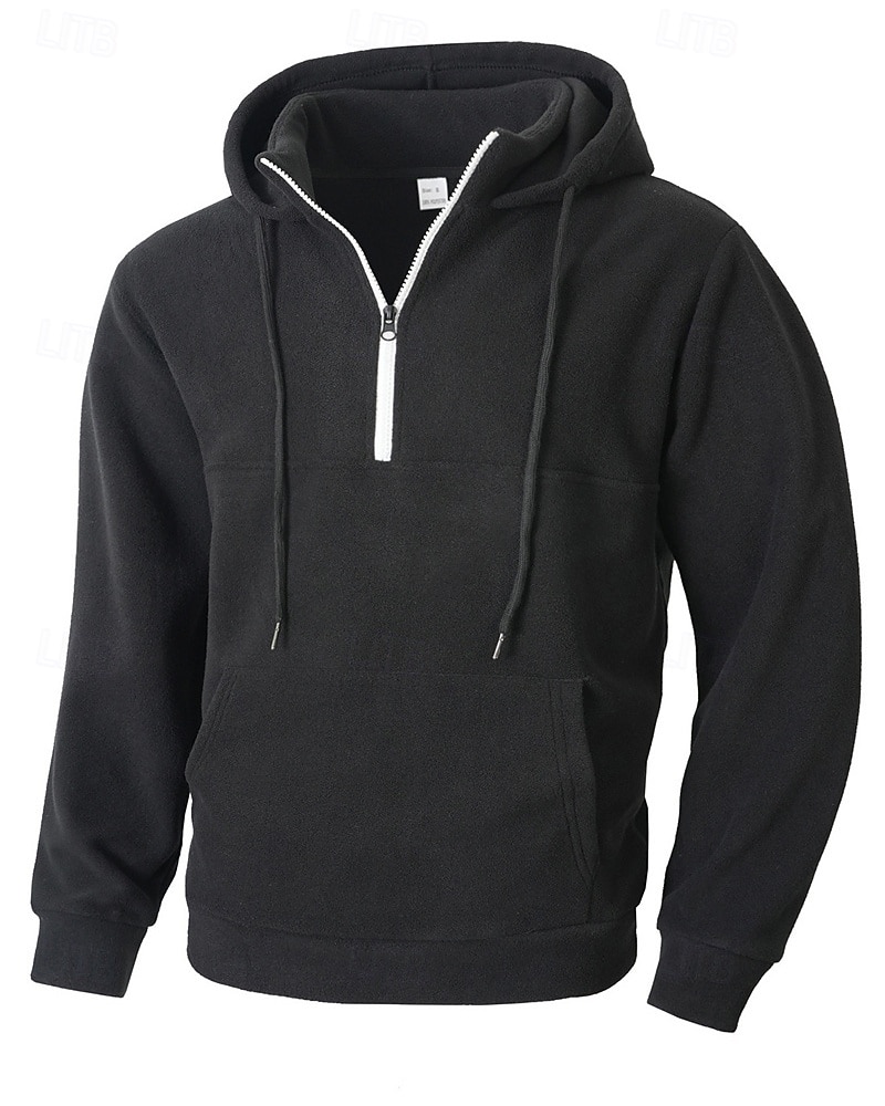 2026年 男性用 パーカー クォータージッパーパーカー フリースパーカー ブルー ブラック パープル ライトグレー ダックグレー フード付き 平織り ジッパー ポケット スポーツ 日常 祝日 ポリエステル ストリートファッション ベーシック カジュアル 秋 冬 衣類 パーカー トレーナー  コレクション – $32.99 –P11