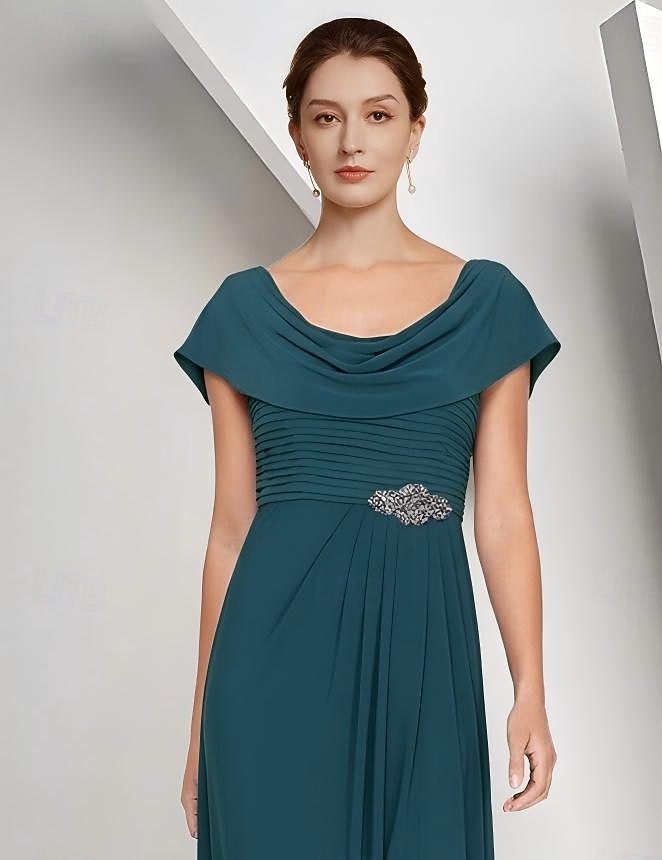 A-Line Floor Length Wedding Guest Dress Chiffon Dress Formal Dresses Mother of the Bride Dress Cap Sleeve Crew Neck Elegant Simple Wedding Guest Semi Formal Chiffon with Crystals 2026 - $172.99 –P3