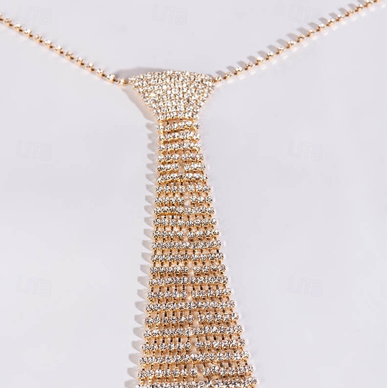 Dámský náhrdelník s krystaly a kravatou - třpytivý kamínkový přívěsek na krk pro večerní večírky, formální události a okouzlující módní outfity 2026 - $18.99 –P1