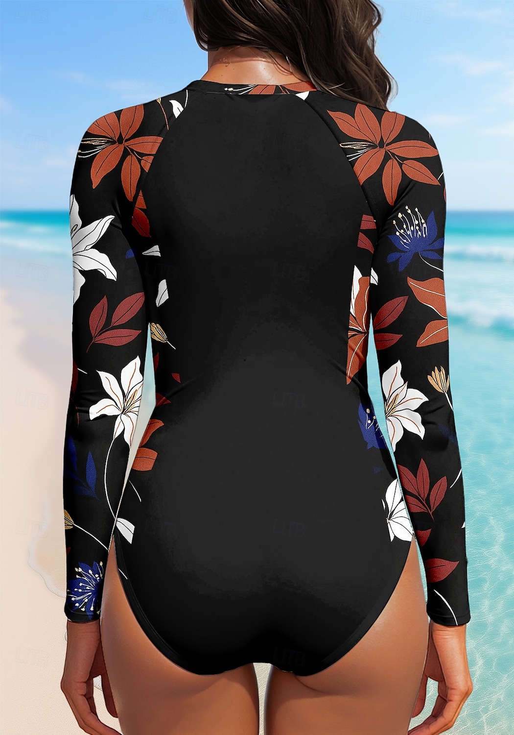 Жен. Стандарт Рашгард UPF50+ Быстровысыхающий Легкость Длинный рукав Боди Плавки-шорты Купальный костюм Передняя молния Серфинг Гребля на каное Пляж  Водные виды спорта Спортивная Плавание Цветочные 2025 - $32.99 –P2