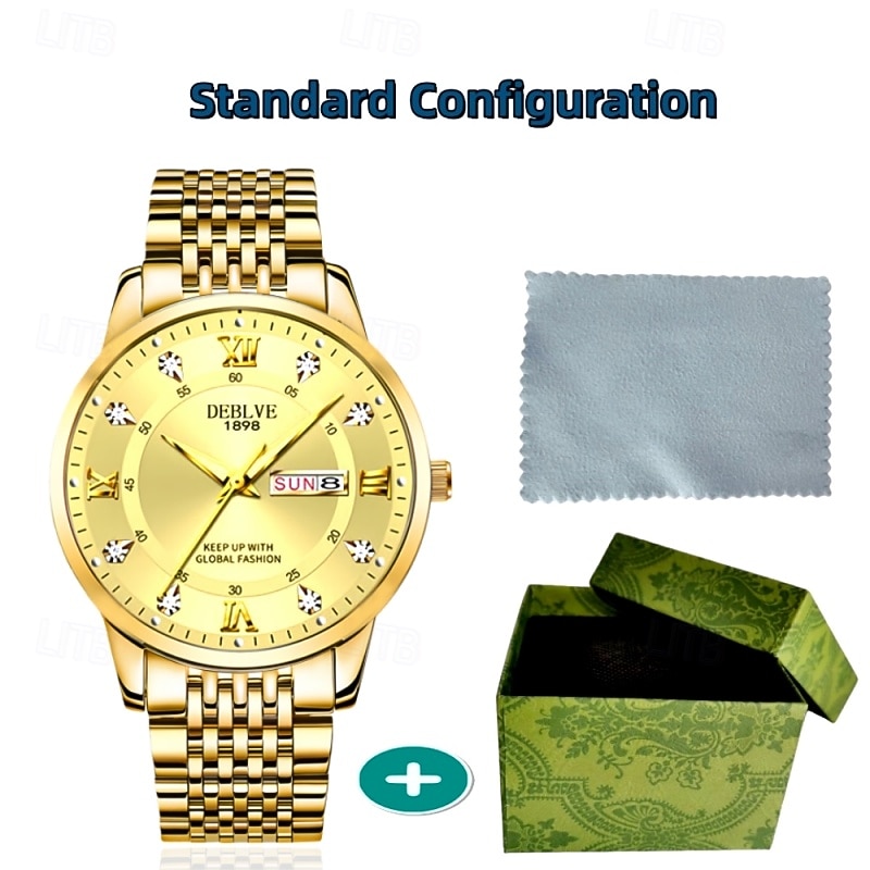 Fashionable Men's Wristwatch High-end Men's Quartz Watch Date Calendar Luminous Dial Rhinestone Decoration The Best Gift Choice for Men 2026 - $20.99 –P7