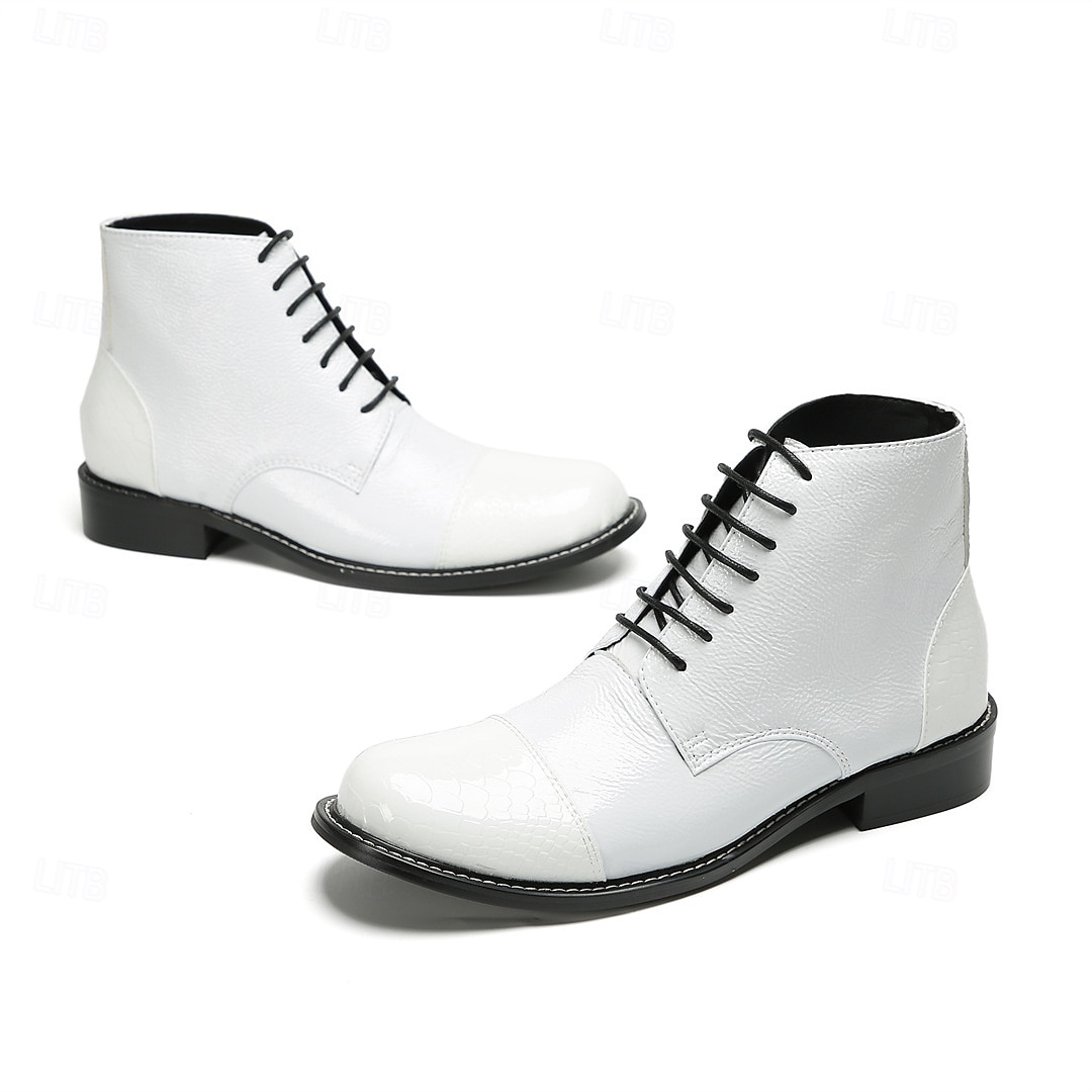 Miesten valkoiset aidosta nahasta valmistetut nauhalliset nilkkurit - tyylikäs ja elegantti muotoilu, ihanteellinen juhlatilaisuuksiin, toimistokäyttöön ja trendikkääseen arkeen 2025 - $139.99 –P2