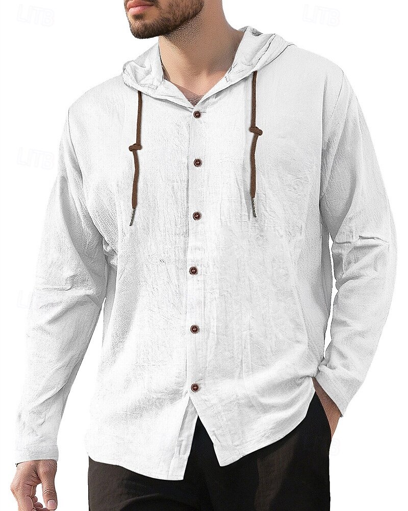 Per uomo Camicia Camicia di lino Camicia Estiva Camicia da Spiaggia Semplice Vacanza Casuale Nero Bianco Blu marino Cachi Manica Lunga Con Cappuccio Primavera Autunno Abbigliamento Coulisse del 2026 a $24.99 –P2