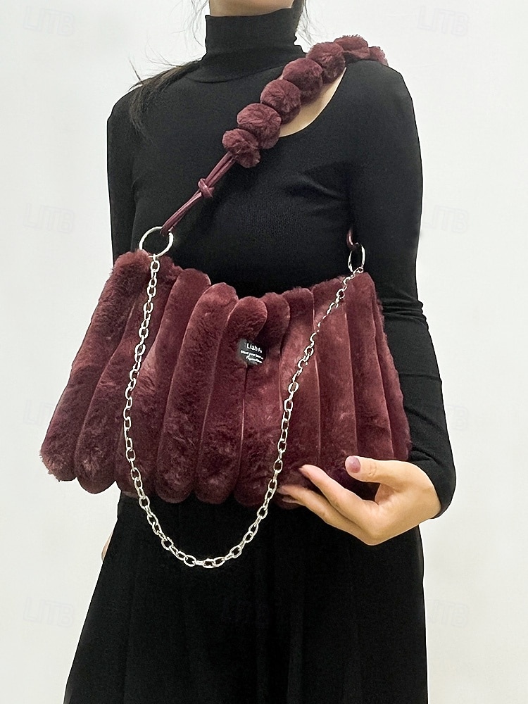Women's Faux Fur Shoulder Bag, Multi-Color, Versatile Carry Styles, Fashionable Chain Strap, Ideal for Casual & Party Wear 2026 - $19.99 –P3