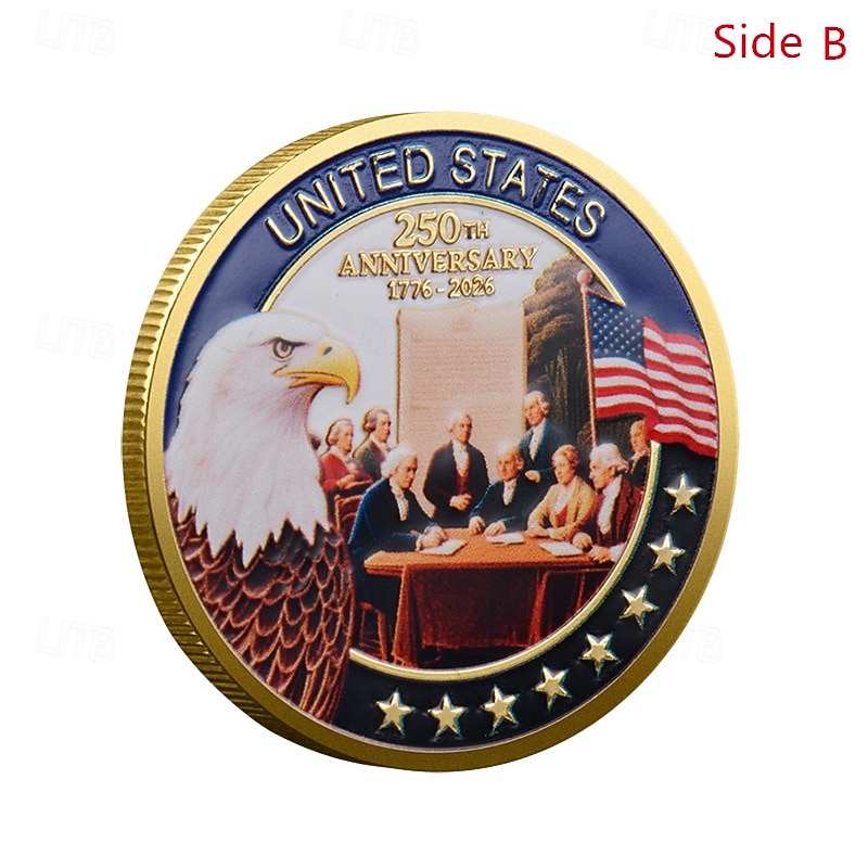 250th Anniversary Commemorative Coins - Golden American Flag & Liberty Bell Design Collectible Coins, Durable Metal Anniversary Coins for Display, Collectors Patriotic Semiquincentennial 2026 - $15.99 –P4