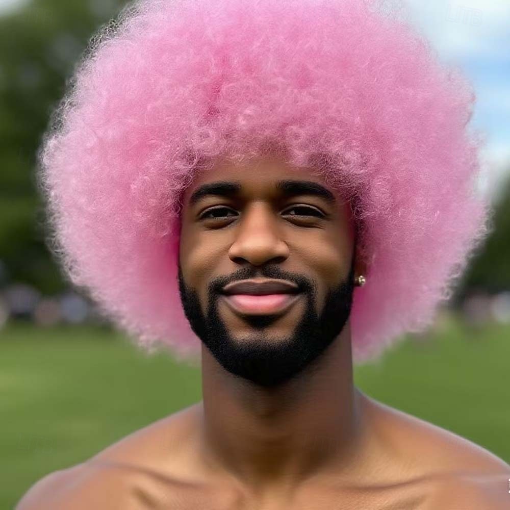 Perruque de carnaval 2026 Rose Noir Bleu Bouclé Afro Court Perruque synthétique de festival Mardi Gras Parade Coiffure de costume de cosplay pour Hommes de 2026 ? $11.49 –P6