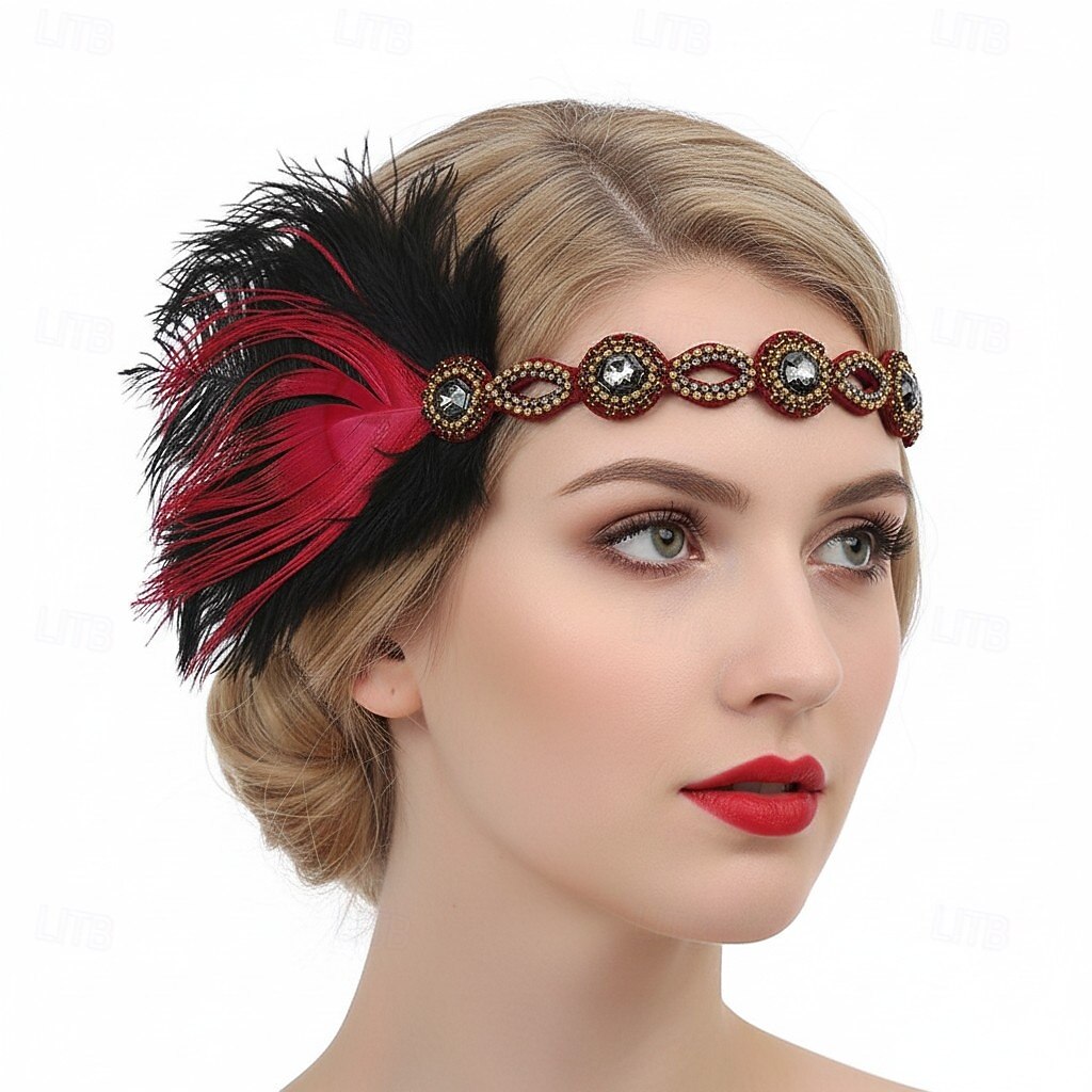 Retro / vintage De livlige 20-årene 1920-tallet Flapperpannebånd i 1920-stil Hodeplagg Hårtilbehør Den store Gatsby Fjær Kostyme Dame Jul Karneval Maskerade Retro-temafest Charleston-dans Voksen 2026 - $13.49 –P4