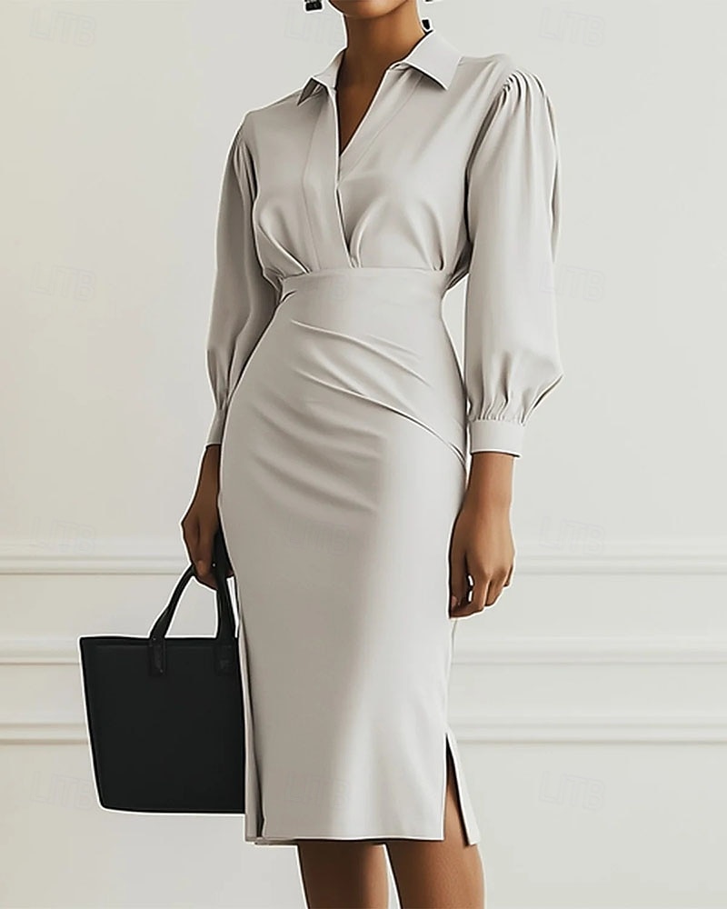 Damskie Długa sukienka sukienka maxi Czarna sukienka Sukienka ołówkowa Elegancja Moda Nowoczesny Codzienny Biuro Święto Regularny Równina Długi rękaw W serek Czarny Rumiany róż Jasnoszary Beżowy 2026 - $28.99 –P4