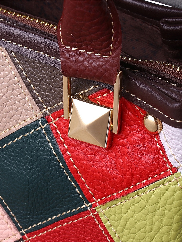 borsa da donna in pelle, design patchwork multicolore, materiale in vera pelle, versatile con manici superiori e tracolla regolabile, elegante e funzionale per l'uso quotidiano e le occasioni speciali del 2026 a $59.99 –P7