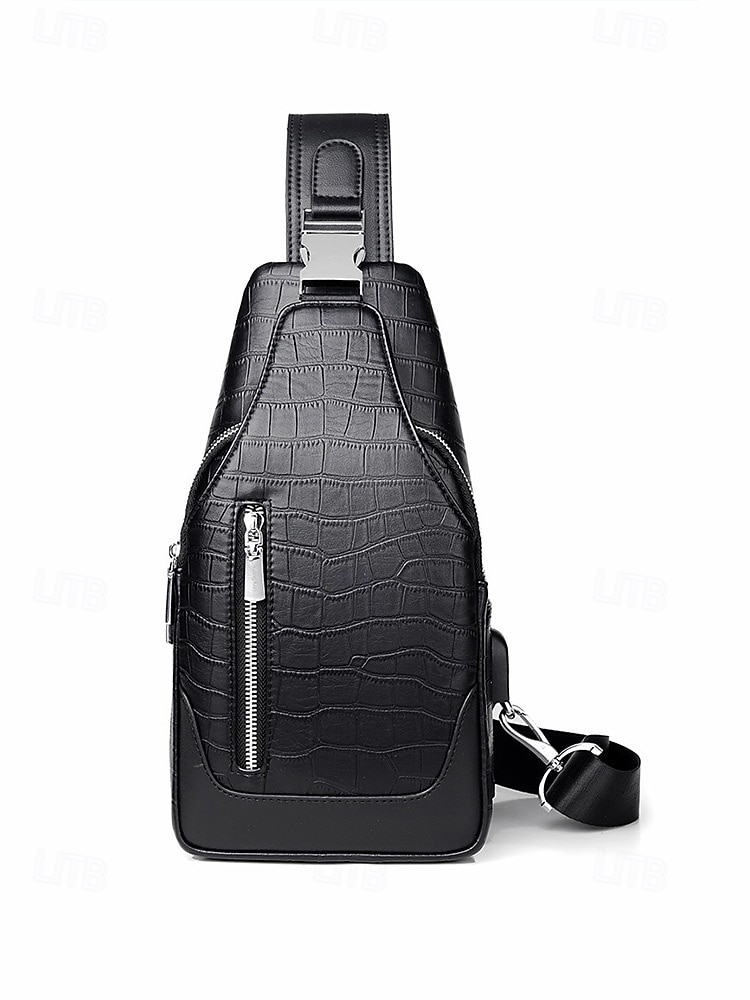 תיק עור לגברים, עמיד למים ועמיד, קיבולת גדולה, דוגמת תנין אופנתית לשימוש חיצוני ויומיומי 2026 - $46.99 –P6