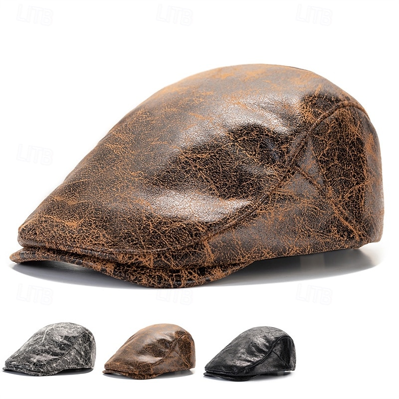 Men's Flat Cap Ascot Hat Newsboy Hat Black Coffee PU Leather Fashion Casual Street Daily Plain Adjustable Sunscreen Breathable 2026 - $11.49 –P1