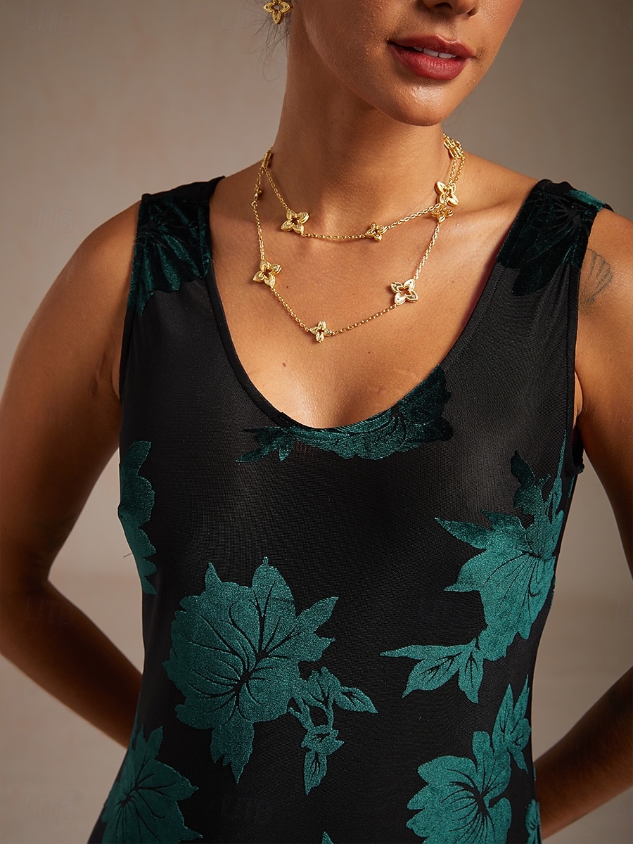 Γυναικεία Μακρύ φόρεμα Φόρεμα σε ευθεία γραμμή Κομψό Επισκέπτης γάμου Ημερομηνία Ασυμμετρικό Φλοράλ Αμάνικο Στρογγυλή Ψηλή Λαιμόκοψη Πράσινο του τριφυλλιού 2026 - $32.49 –P3