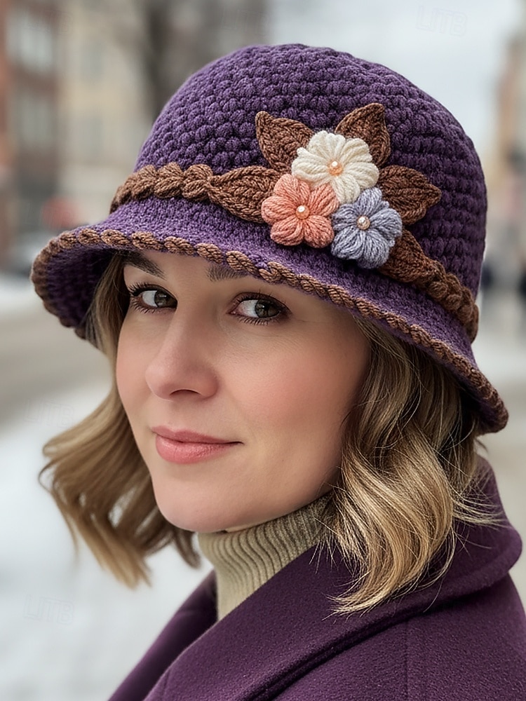Damska czapka beanie z dzianiny – miękki wełniany materiał, wiele kolorów, zdobienie w postaci kwiatów 3D, podszewka z polaru zapewniająca ciepło, idealna na święta Bożego Narodzenia i zimowe aktywności na świeżym powietrzu 2026 - $18.99 –P2