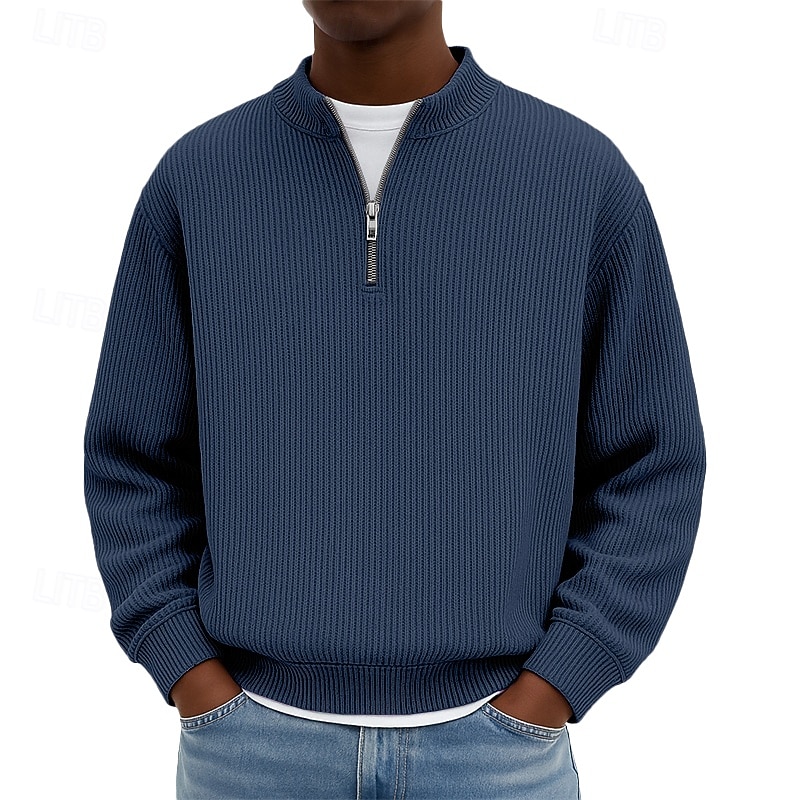 Men's Sweatshirt Corduroy Pullover Quarter Zip Sweatshirt Black Light Green Burgundy Navy Blue Dark Green Standing Collar Plain Textured Casual Daily Sports & Outdoor Streetwear Cool Sportswear 2026 - $24.99 –P6