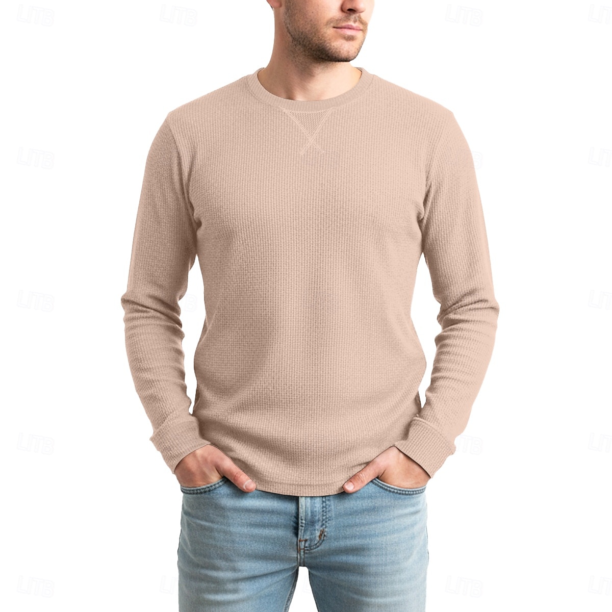 Муж. Футболка с вафельным рисунком Футболка Длинный рукав Вырез под горло Все сезоны Сплошной цвет Традиционный / винтаж На каждый день Гладкая ткань на открытом воздухе Дом Для занятий спортом 2026 - $15.99 –P4