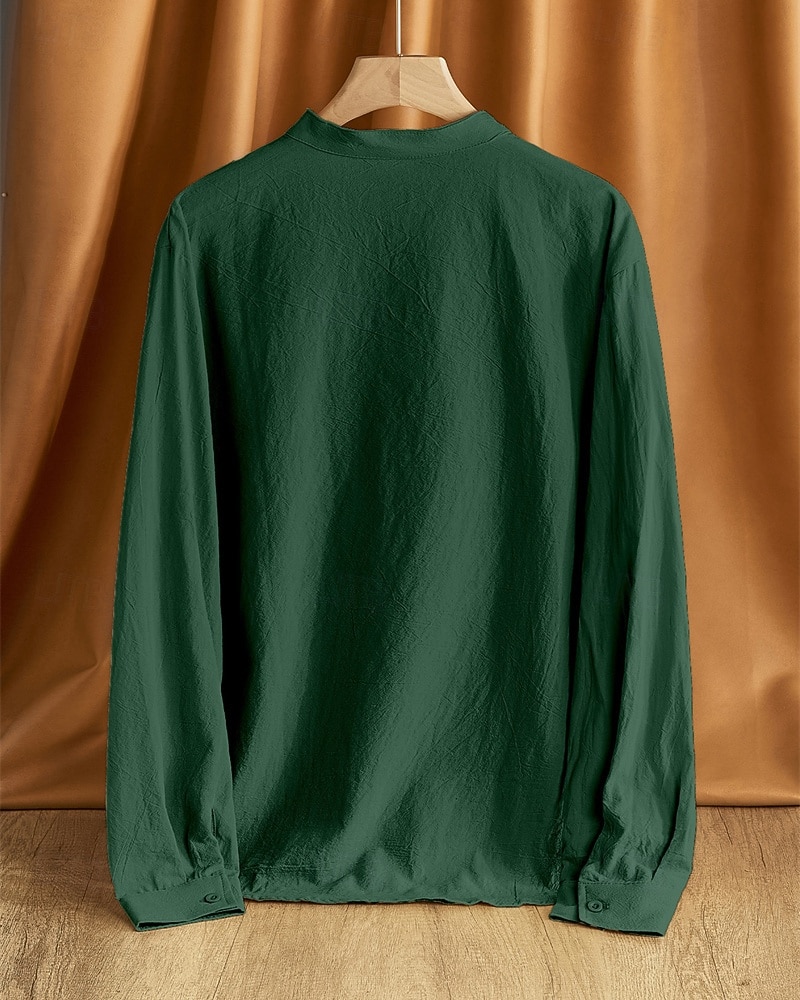 Per uomo Camicia Camicia di lino Camicia popover Camicia casual Camicia di cotone Semplice Vacanza Camicia hawaiana Nero Bianco Cachi Verde militare Manica Lunga Colletto alla coreana Primavera del 2025 a $24.99 –P11