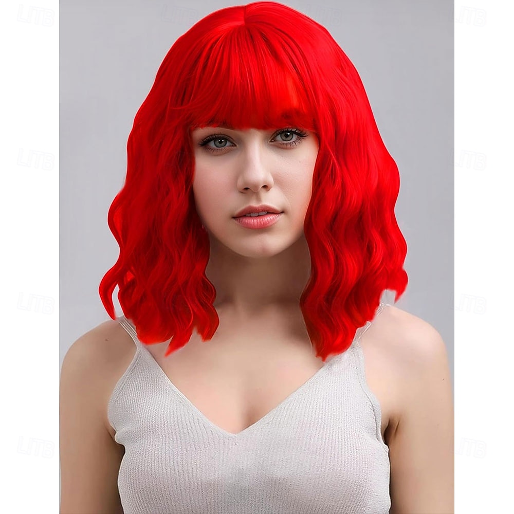 Peruca de Carnaval 2026 Vermelho Encaracolado Bob Curto Peruca sintética para festivais Mardi Gras Parada Cabelo para fantasia de cosplay para Feminino de 2026 por kr.211 –P3
