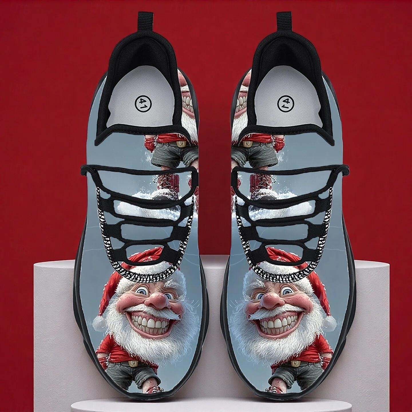 Weihnachtssneaker mit lächelndem Weihnachtsmann-Motiv für fröhliches und festliches Schuhwerk 2026 - $42.99 –P1
