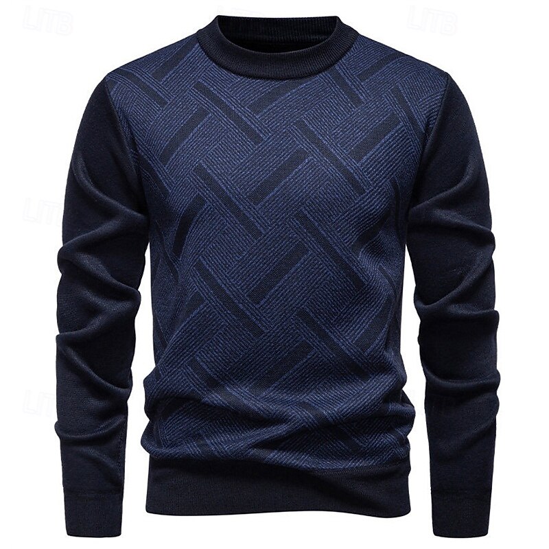 Муж. Пуловер Свитер Вязаный свитер Рельефный узор Вязать Обычные топы Трикотаж Геометрический принт Вырез под горло Мода Классический Отпуск На каждый день Одежда Наступила зима Синий Винный L XL 2XL 2026 - $21.99 –P10