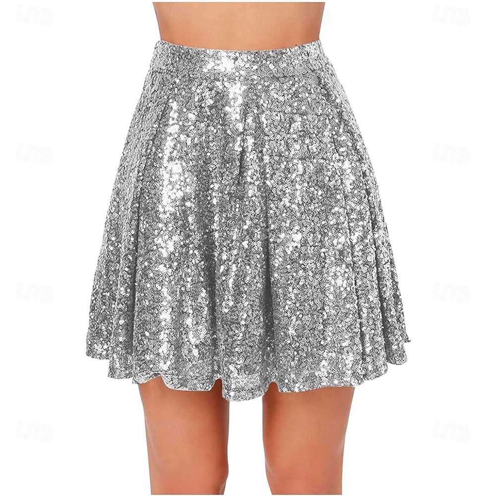 Samba Tanzbekleidung Damen Paillettenrock Funkelnde dehnbare High-Waisted A-Linie fließende Schwung Glitzer Mini-Röcke Leistungs-Kostüm 2026 - $37.99 –P1