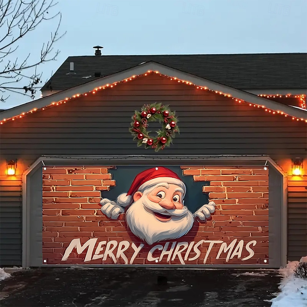 Jul tapet Garasjeportdeksel Stor opphengning julenissen god jul søt stil 3D Party Utendørs Ferie Bakgrunner for skyting Yard Hjemmedekor 2026 - $39.99 –P5