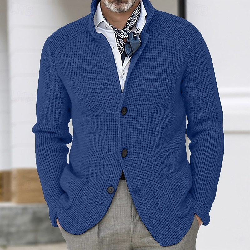Per uomo Felpa Cardigan A Coste Maglia Top Regolari Lavorato a maglia Bottonato Semplice Colletto Mao Vacanza Moda Casuale Abbigliamento quotidiano Abbigliamento Primavera & Autunno Blu Nero S M L del 2026 a $30.99 –P9