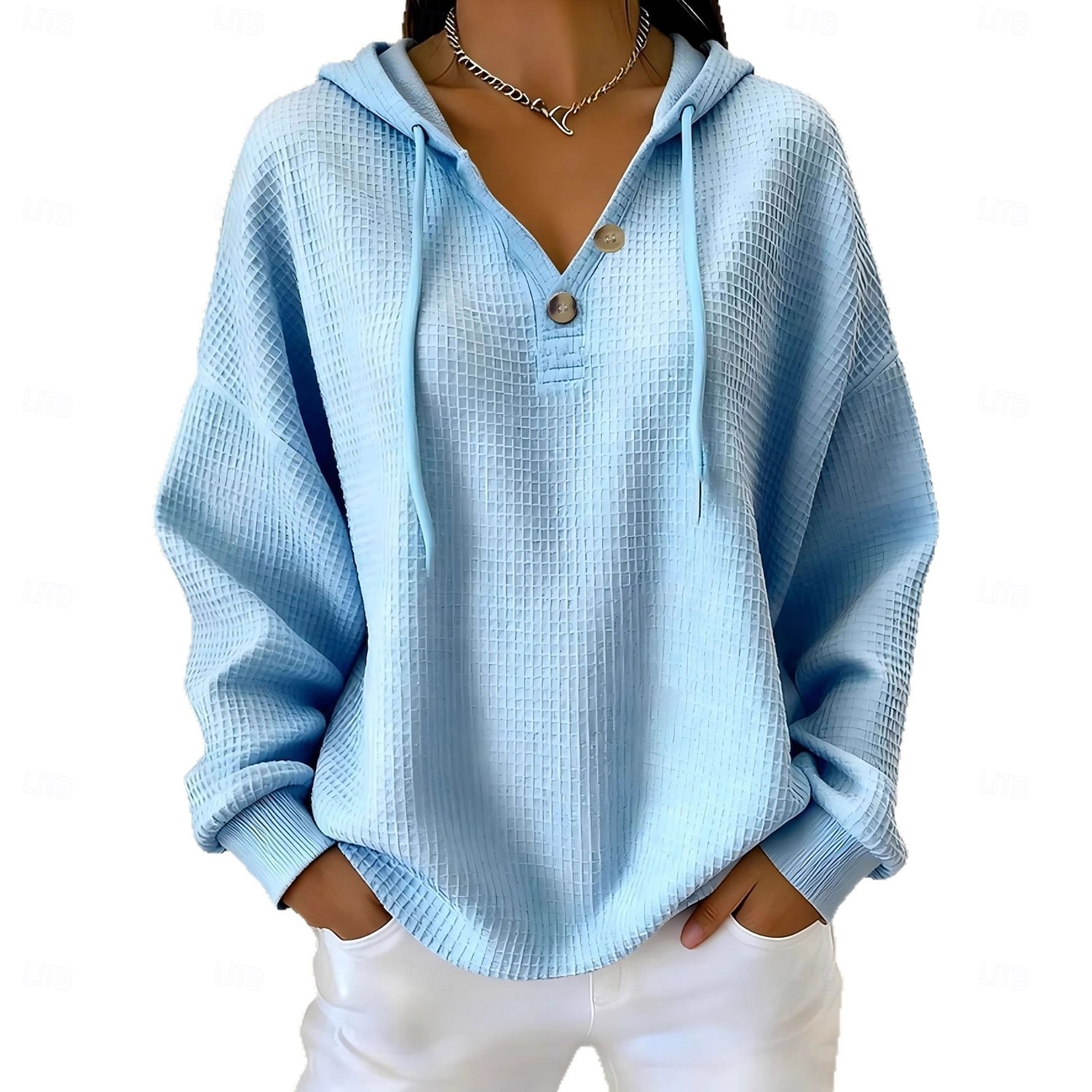 Women's Pullover Hoodie Sweatshirt Buttons Vintage Fashion Casual Long Sleeve Hooded Regular Tops Casual Home Dailywear Light Blue White Navy Blue Orange Beige Fall Winter 2026 - $29.99 –P3