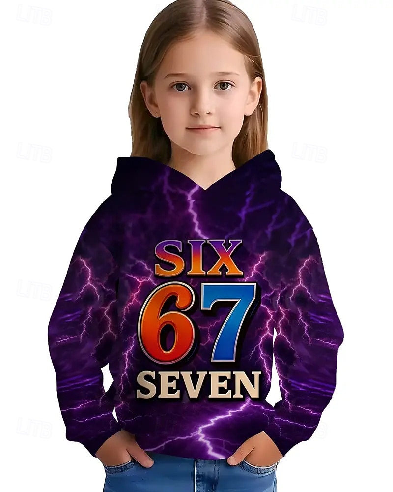 Unisex Girls' 3D Graphic Funny Slang 67 Hoodie Pullover Long Sleeve 3D Print Spring Fall Sports Fashion Streetwear Kids 4-12 Years Hooded Outdoor Casual Daily Regular Fit 2026 - $18.99 –P1